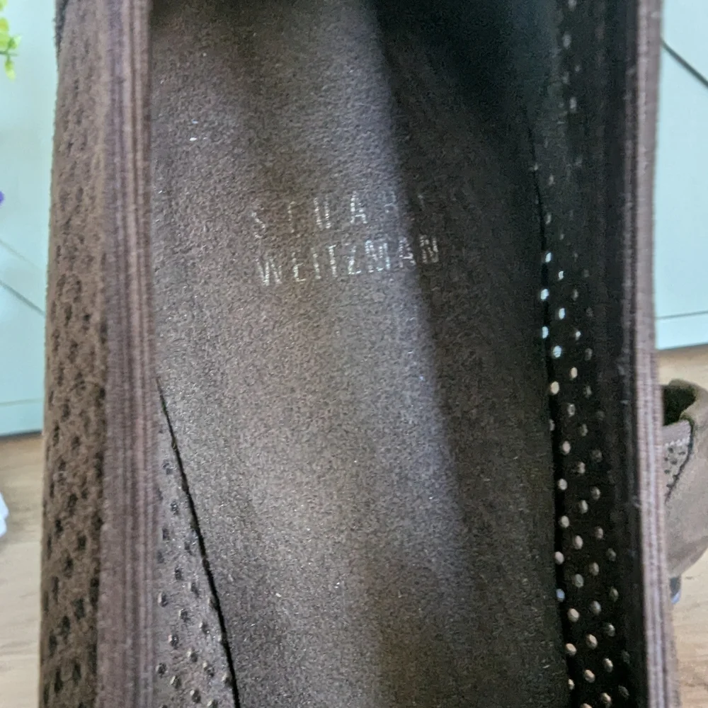Stuart Weitzman Brown Perforated Slip-On Flats
